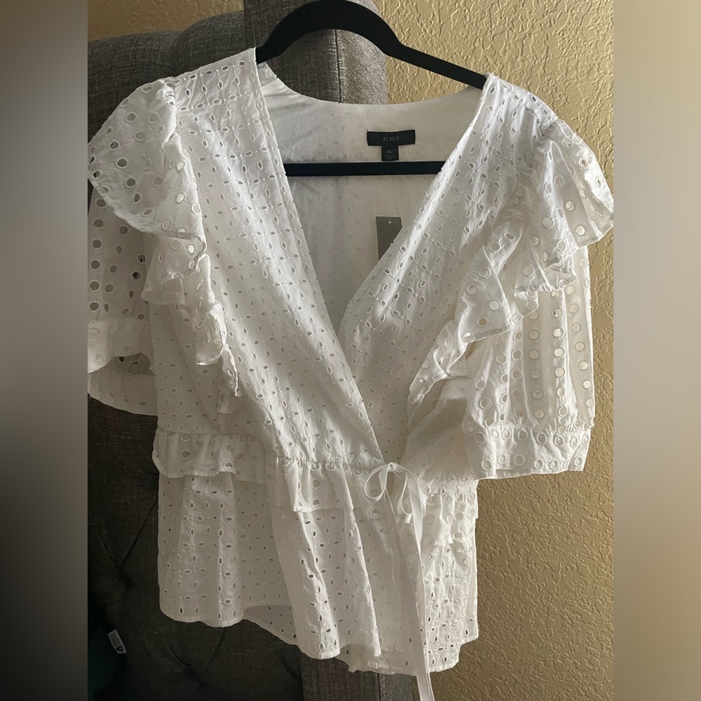 J Crew wrap eyelet top